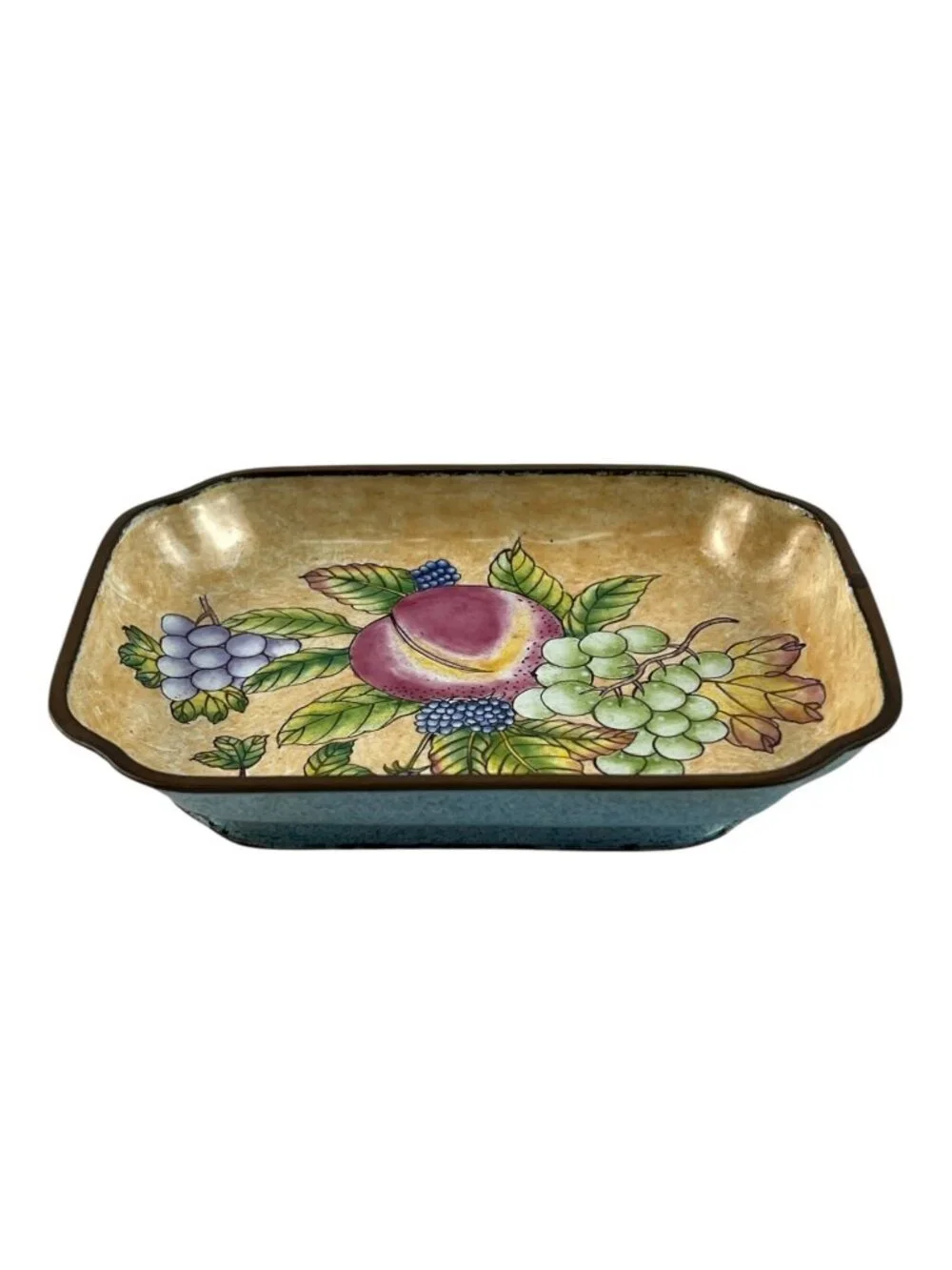 Vintage Chinemel B. Yee Enameled Tray Scalloped Fruit Design